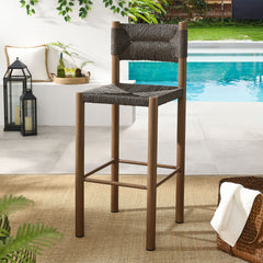 Parkland Walnut Outdoor Patio Rattan and Aluminum Bar Stools (Set of 2) - Ornate Home