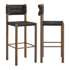 Parkland Walnut Outdoor Patio Rattan and Aluminum Bar Stools (Set of 2) - Ornate Home