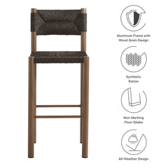 Parkland Walnut Outdoor Patio Rattan and Aluminum Bar Stools (Set of 2) - Ornate Home