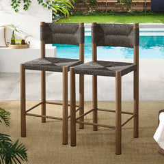 Parkland Walnut Outdoor Patio Rattan and Aluminum Counter Stools (Set of 2) - Ornate Home