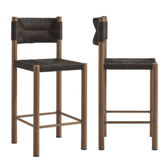 Parkland Walnut Outdoor Patio Rattan and Aluminum Counter Stools (Set of 2) - Ornate Home