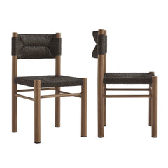 Parkland Walnut Outdoor Patio Rattan and Aluminum Dining Side Chairs (Set of 2) - Ornate Home