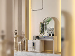 Parma Cream/Grey Bedroom Set (Queen Frame With Headboard & Dresser With Mirror & 2 Nightstand) - Ornate Home