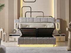 Parma Cream/Grey Bedroom Set (Queen Frame With Headboard & Dresser With Mirror & 2 Nightstand) - Ornate Home