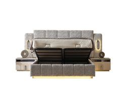 Parma Cream/Grey Bedroom Set (Queen Frame With Headboard & Dresser With Mirror & 2 Nightstand) - Ornate Home