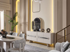 Parma Gray Dining Room Set (Consol With Mirror & Dining Table & 6 Dining Chair) - Ornate Home