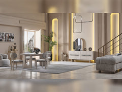 Parma Gray Dining Room Set (Consol With Mirror & Dining Table & 6 Dining Chair) - Ornate Home