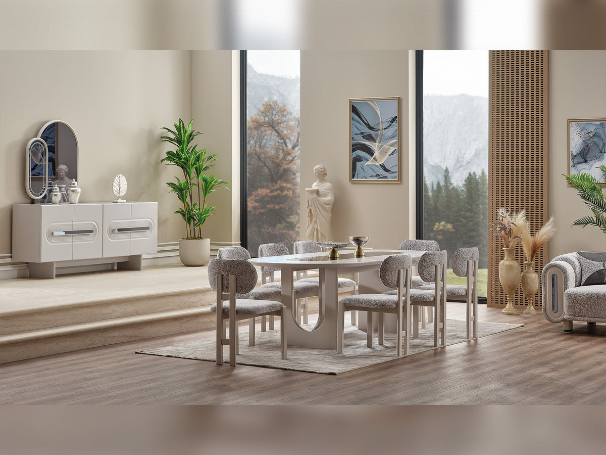 Parma Gray Dining Room Set (Consol With Mirror & Dining Table & 6 Dining Chair) - Ornate Home