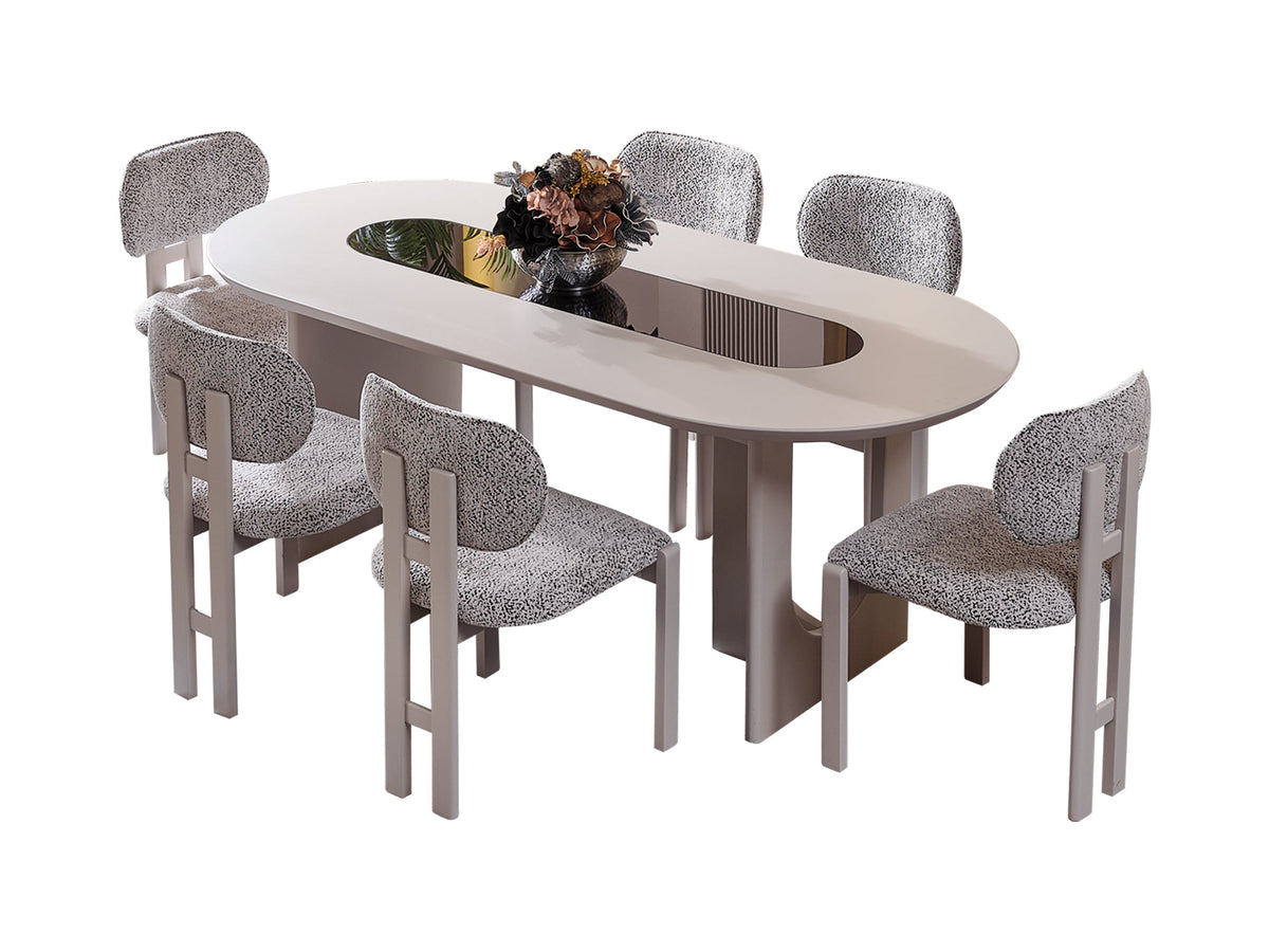 Parma Gray Dining Room Set (Consol With Mirror & Dining Table & 6 Dining Chair) - Ornate Home
