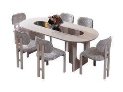 Parma Gray Dining Room Set (Consol With Mirror & Dining Table & 6 Dining Chair) - Ornate Home