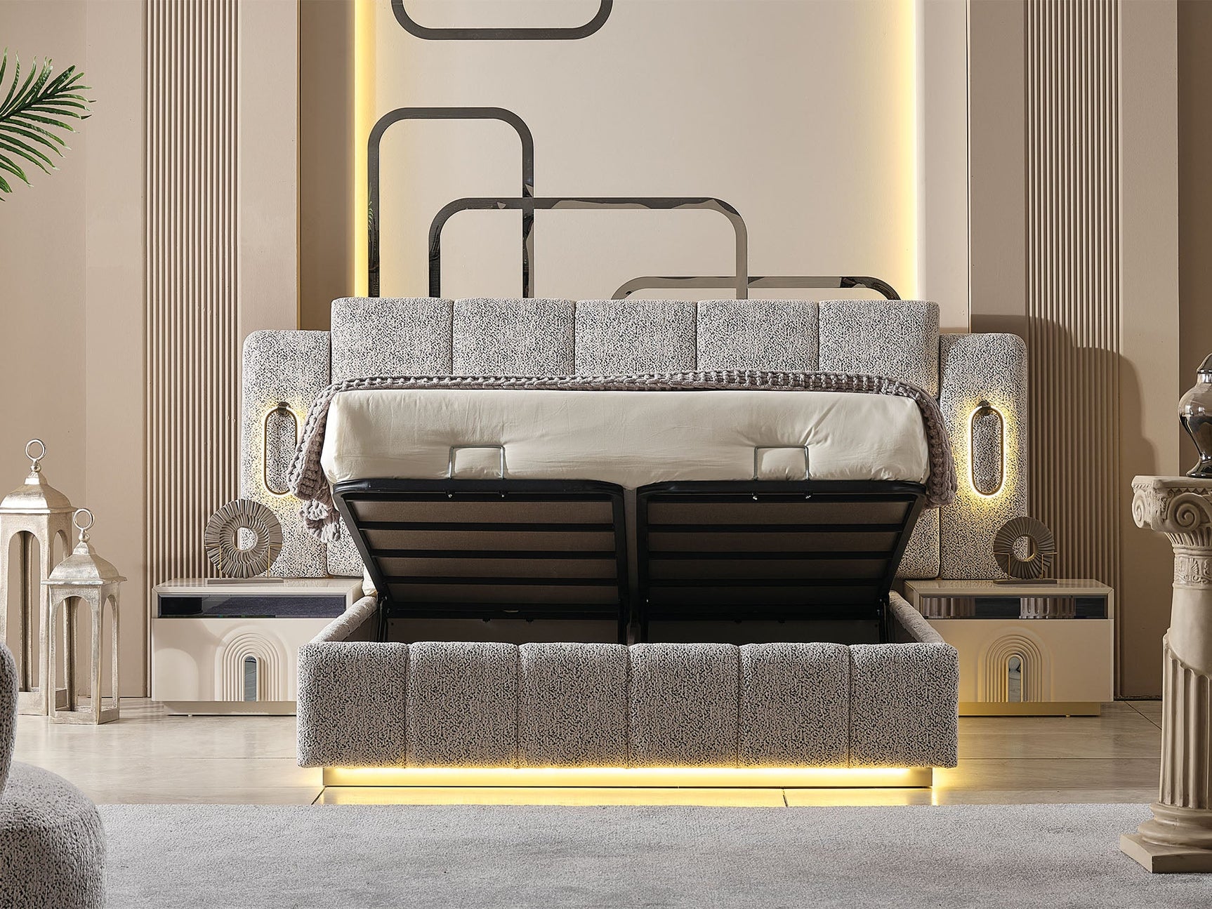 Parma Cream/Grey Bed Frame With Headboard
