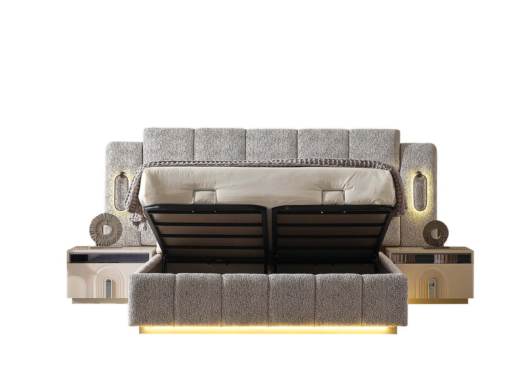 Parma Cream/Grey Bedroom Set (Queen Frame With Headboard & Dresser With Mirror & 2 Nightstand)