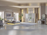 Parma Cream/Grey Bedroom Set (Queen Frame With Headboard & Dresser With Mirror & 2 Nightstand)