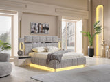 Parma Cream/Grey Bedroom Set (Queen Frame With Headboard & Dresser With Mirror & 2 Nightstand)