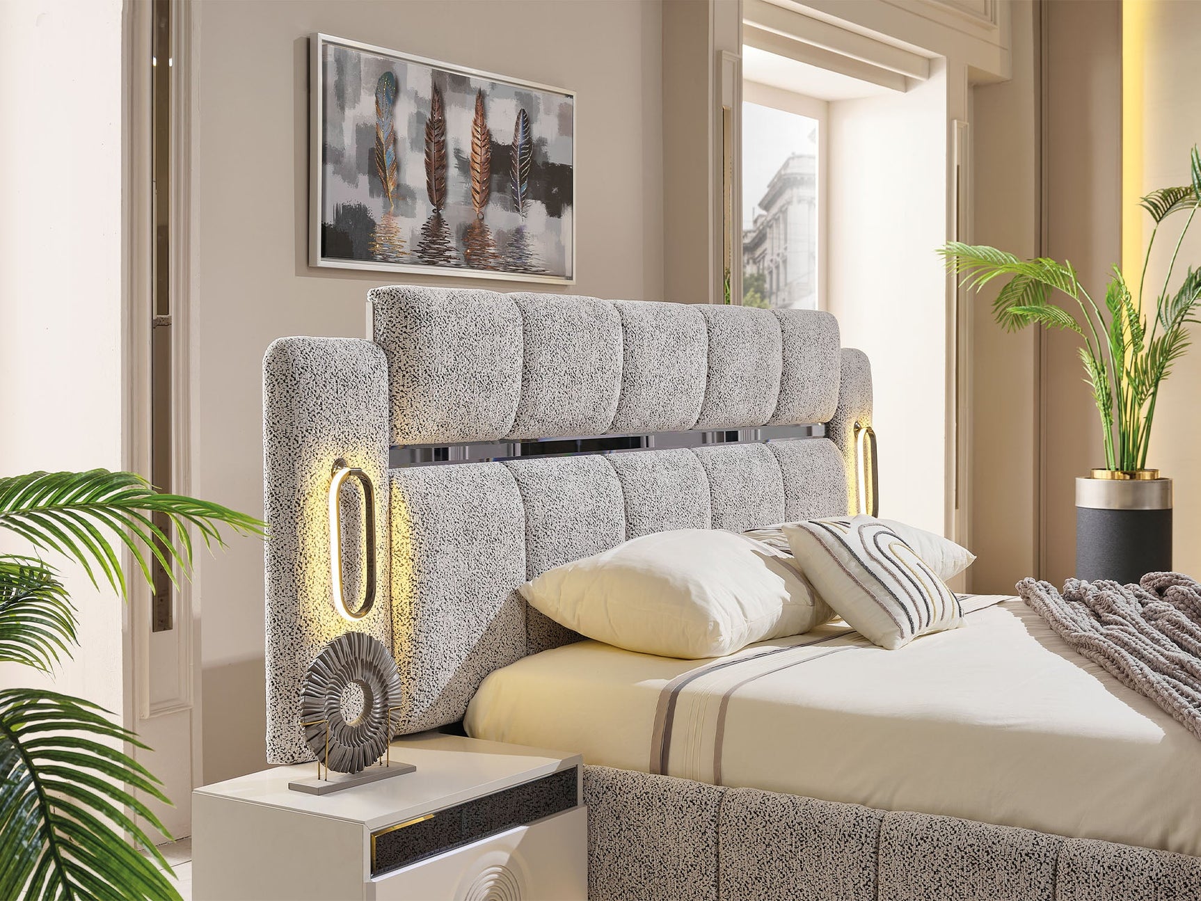 Parma Cream/Grey Bed Frame With Headboard