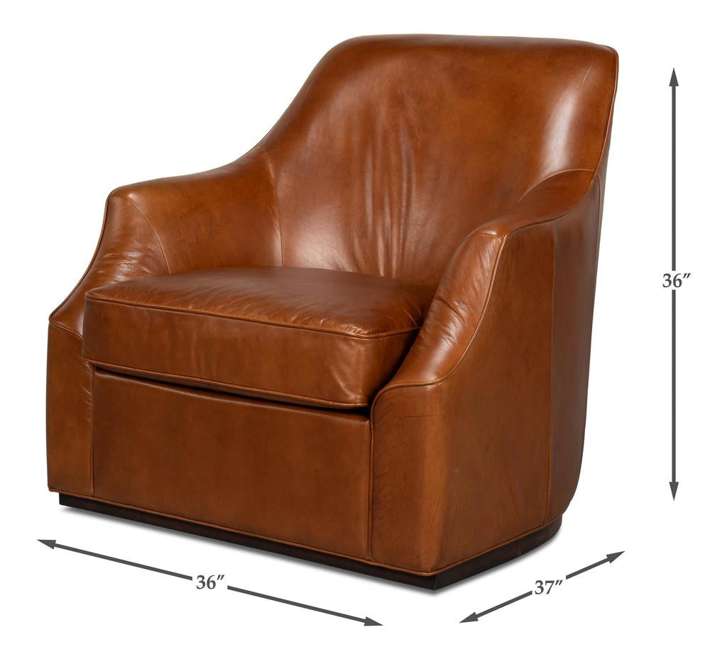 Parrish Brown Distilled Leather Swivel Chair - Ornate Home