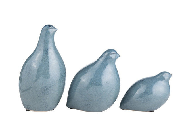 Partridge Blue 3 Piece Ceramic Statues - Ornate Home