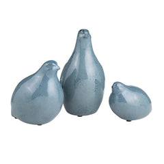 Partridge Blue 3 Piece Ceramic Statues - Ornate Home