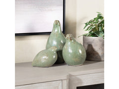 Partridge Green 3 Piece Ceramic Statues - Ornate Home