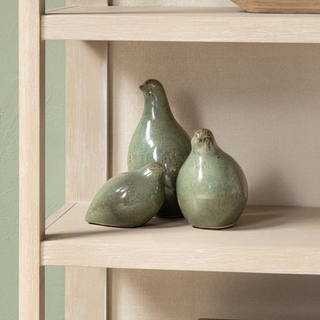 Partridge Green 3 Piece Ceramic Statues - Ornate Home