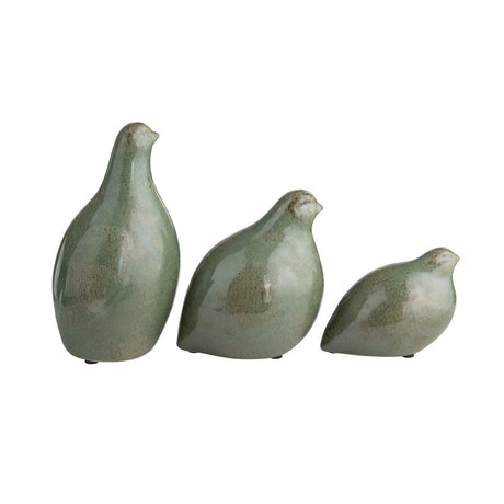 Partridge Green 3 Piece Ceramic Statues - Ornate Home