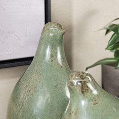 Partridge Green 3 Piece Ceramic Statues - Ornate Home
