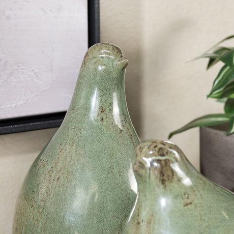 Partridge Green 3 Piece Ceramic Statues - Ornate Home