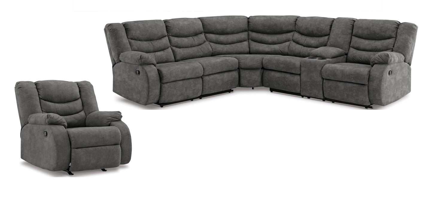 Partymate Slate Manual Reclining Sectional Living Room Set (Online Special Price) - Ornate Home