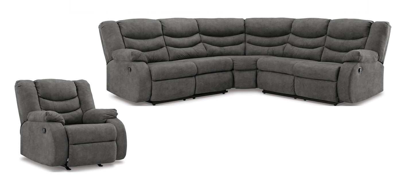 Partymate Slate Manual Reclining Sectional Living Room Set (Online Special Price) - Ornate Home
