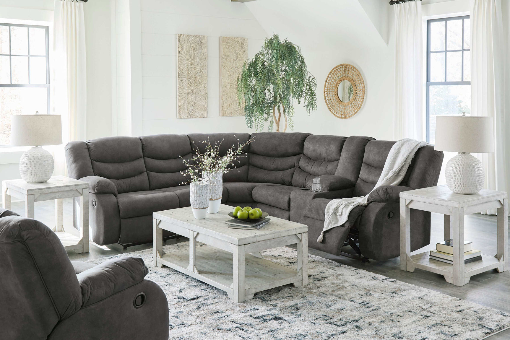 Partymate Slate Manual Reclining Sectional Living Room Set - Ornate Home