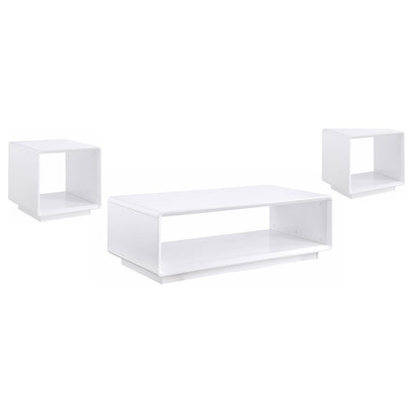 Paseo White High Gloss 3-piece Coffee and End Table Set - Ornate Home