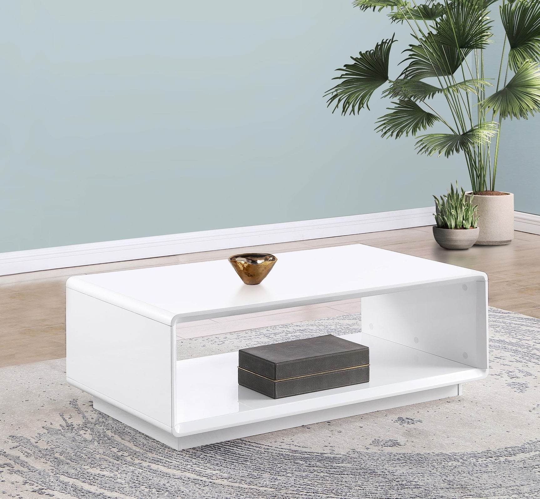 Paseo White High Gloss Rectangular Cocktail Coffee Table - Ornate Home