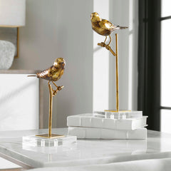 Passerines Bird Bronze/Gold Sculptures (Set of 2) - Ornate Home
