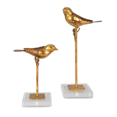 Passerines Bird Bronze/Gold Sculptures (Set of 2) - Ornate Home