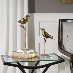 Passerines Bird Bronze/Gold Sculptures (Set of 2) - Ornate Home