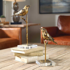 Passerines Bird Bronze/Gold Sculptures (Set of 2) - Ornate Home