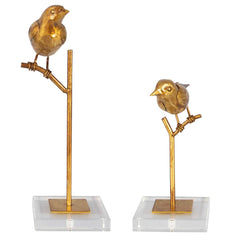 Passerines Bird Bronze/Gold Sculptures (Set of 2) - Ornate Home