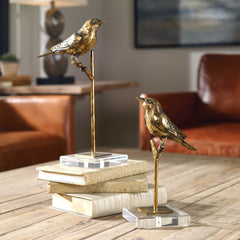 Passerines Bird Bronze/Gold Sculptures (Set of 2) - Ornate Home