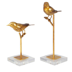 Passerines Bird Bronze/Gold Sculptures (Set of 2) - Ornate Home