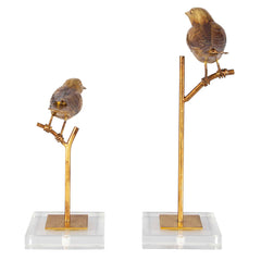 Passerines Bird Bronze/Gold Sculptures (Set of 2) - Ornate Home