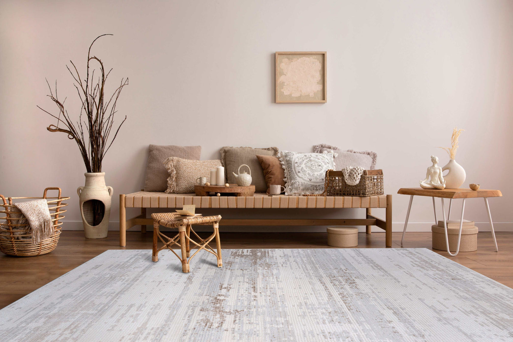 Pastoral Beige/Gray Woven Non-Slip Indoor Area Rug - Ornate Home