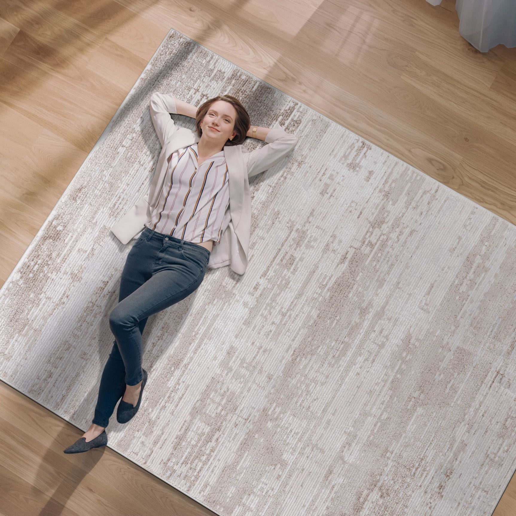 Pastoral Beige/White Woven Non-Slip Indoor Area Rug - Ornate Home