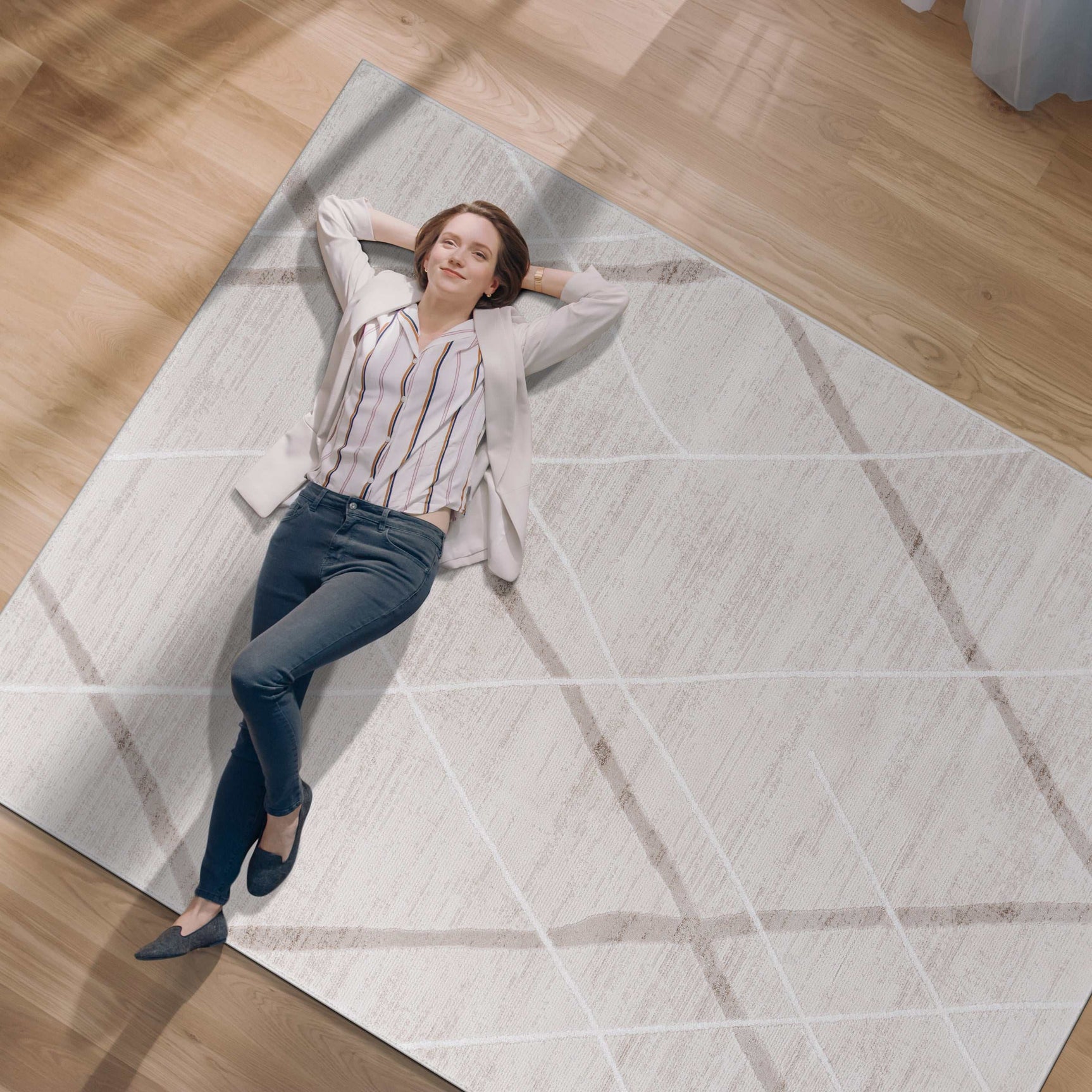 Pastoral Beige/White Woven Non-Slip Indoor Area Rug - Ornate Home