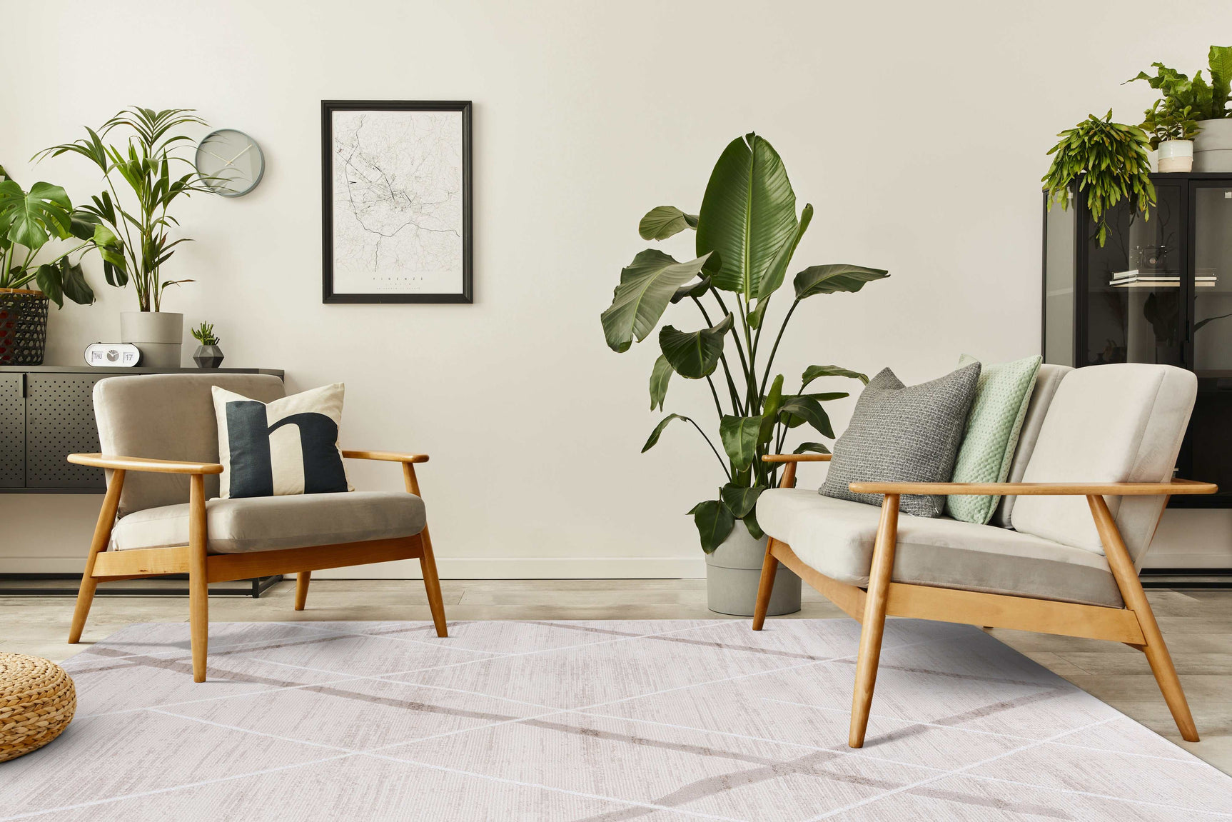 Pastoral Beige/White Woven Non-Slip Indoor Area Rug - Ornate Home