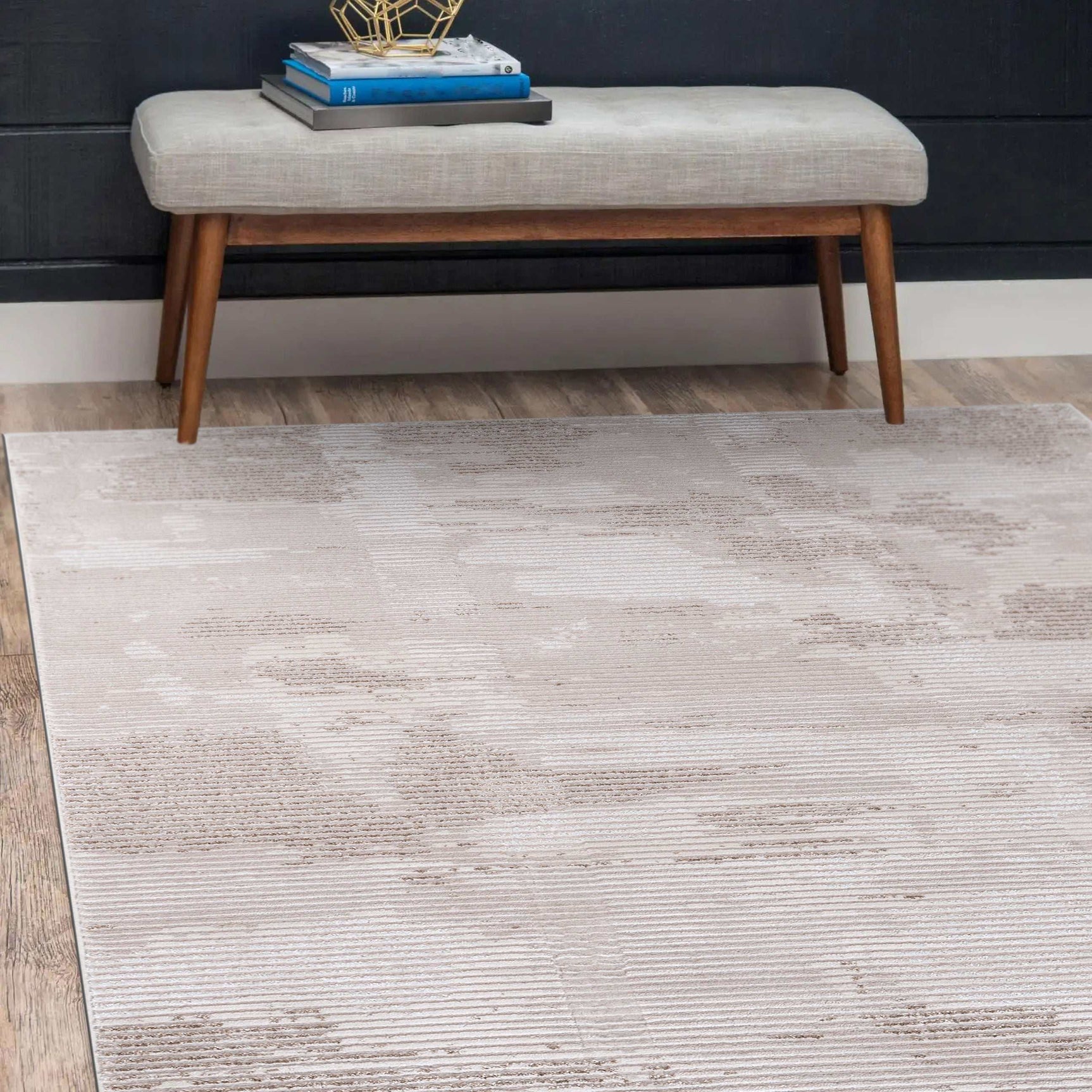 Pastoral Beige/White Woven Non-Slip Indoor Distressed Woven Area Rug - Ornate Home