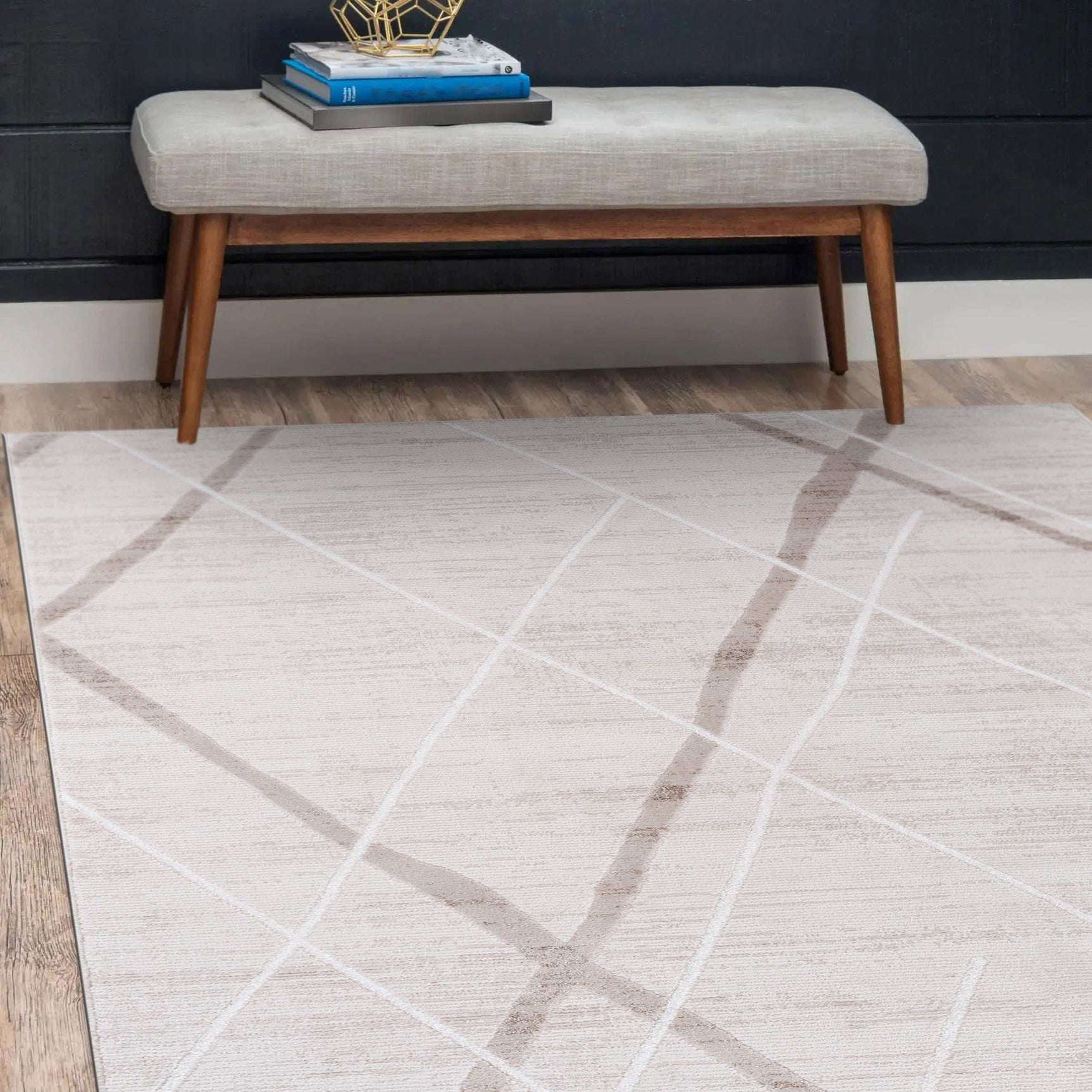 Pastoral Beige/White Woven Non-Slip Indoor Geometric Pattern Area Rug - Ornate Home