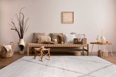 Pastoral Beige/White Woven Non-Slip Indoor Geometric Pattern Area Rug - Ornate Home