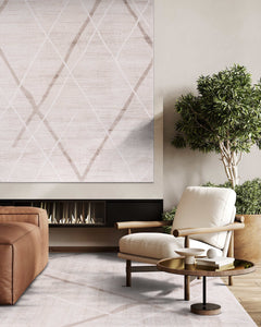 Pastoral Beige/White Woven Non-Slip Indoor Geometric Pattern Area Rug - Ornate Home