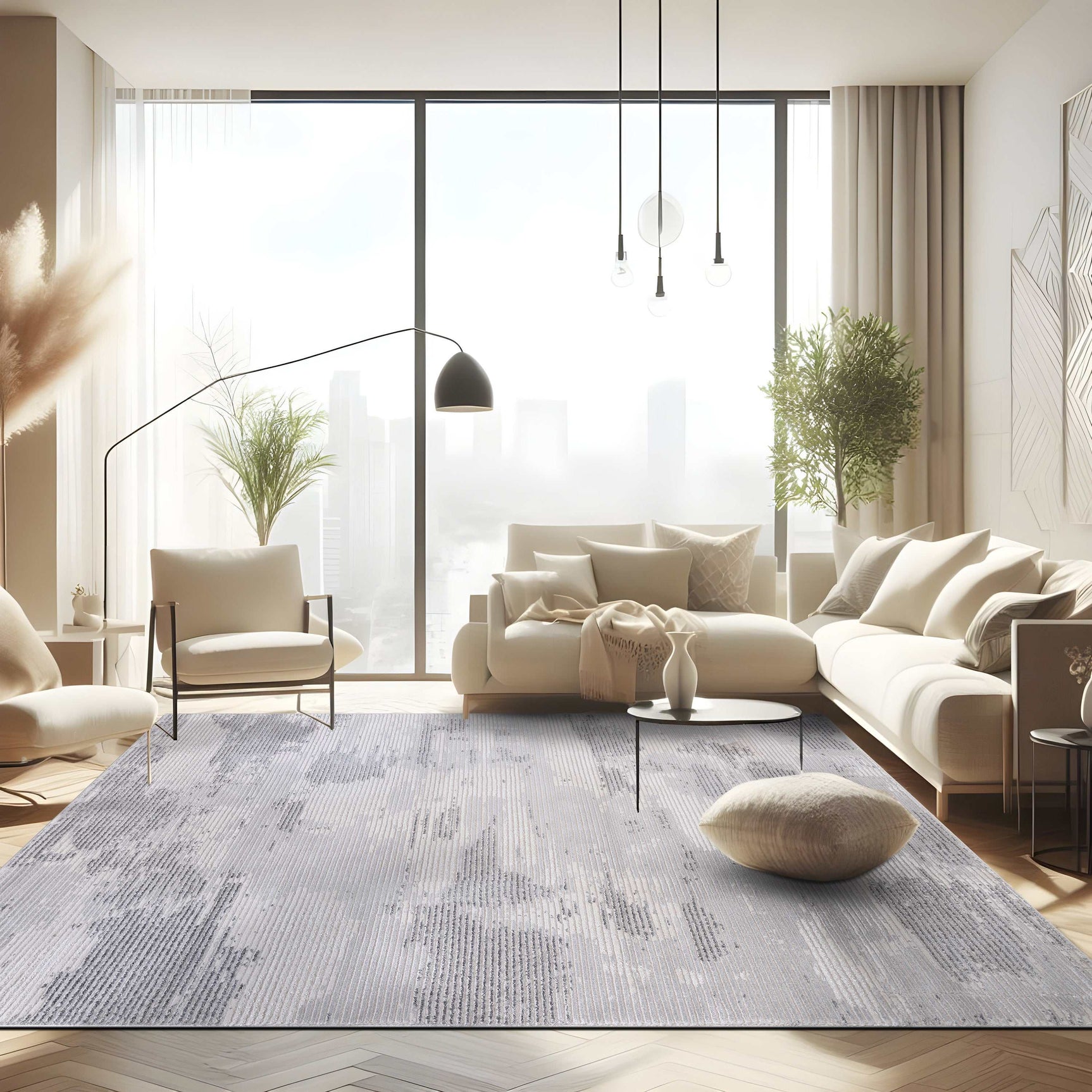 Pastoral Gray/White Woven Non-Slip Indoor Area Rug - Ornate Home