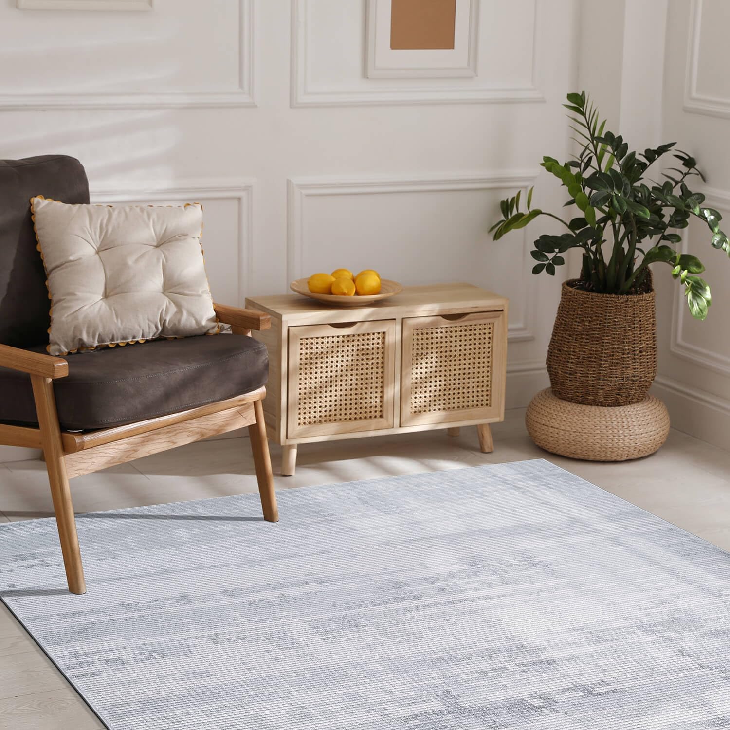 Pastoral White/Gray Woven Non-Slip Indoor Area Rug - Ornate Home